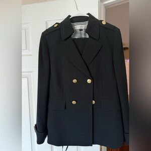 Tahari Navy Pea Coat style pantsuit with Gold Buttons